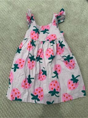 Hanna Andersson Ruffle Sleeve Dress, Pink Berry Blast on Purple, Size 4